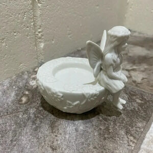 White Glass Sabre Brand Cottagecore Fairy Tea light candle holder grandma hippie